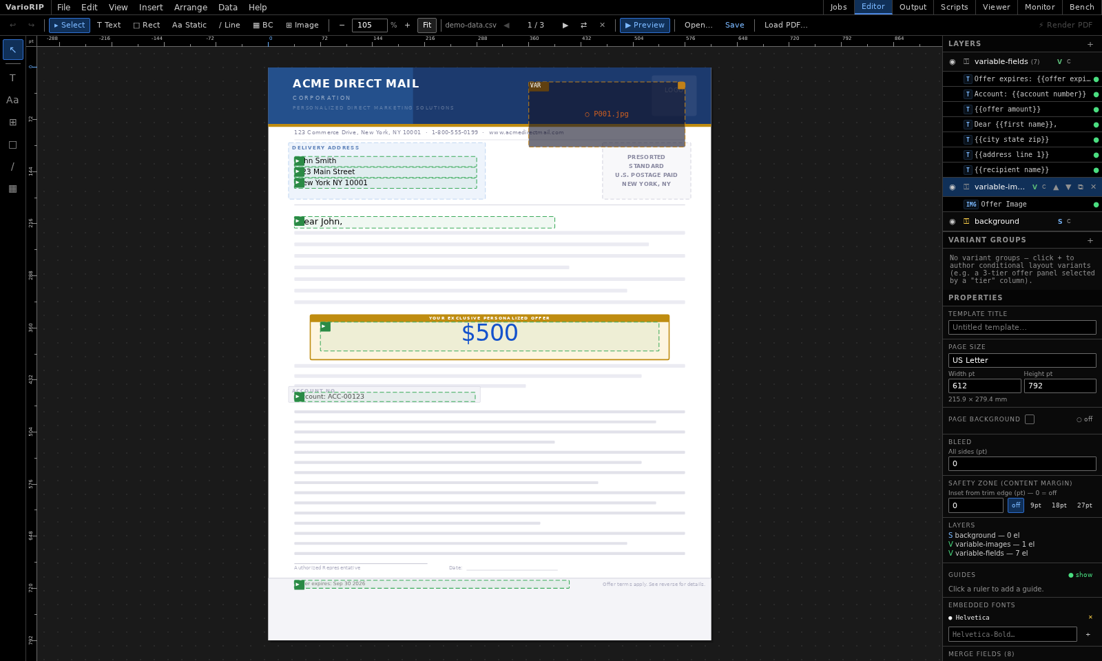VarioRIP editor shown in the High Contrast theme